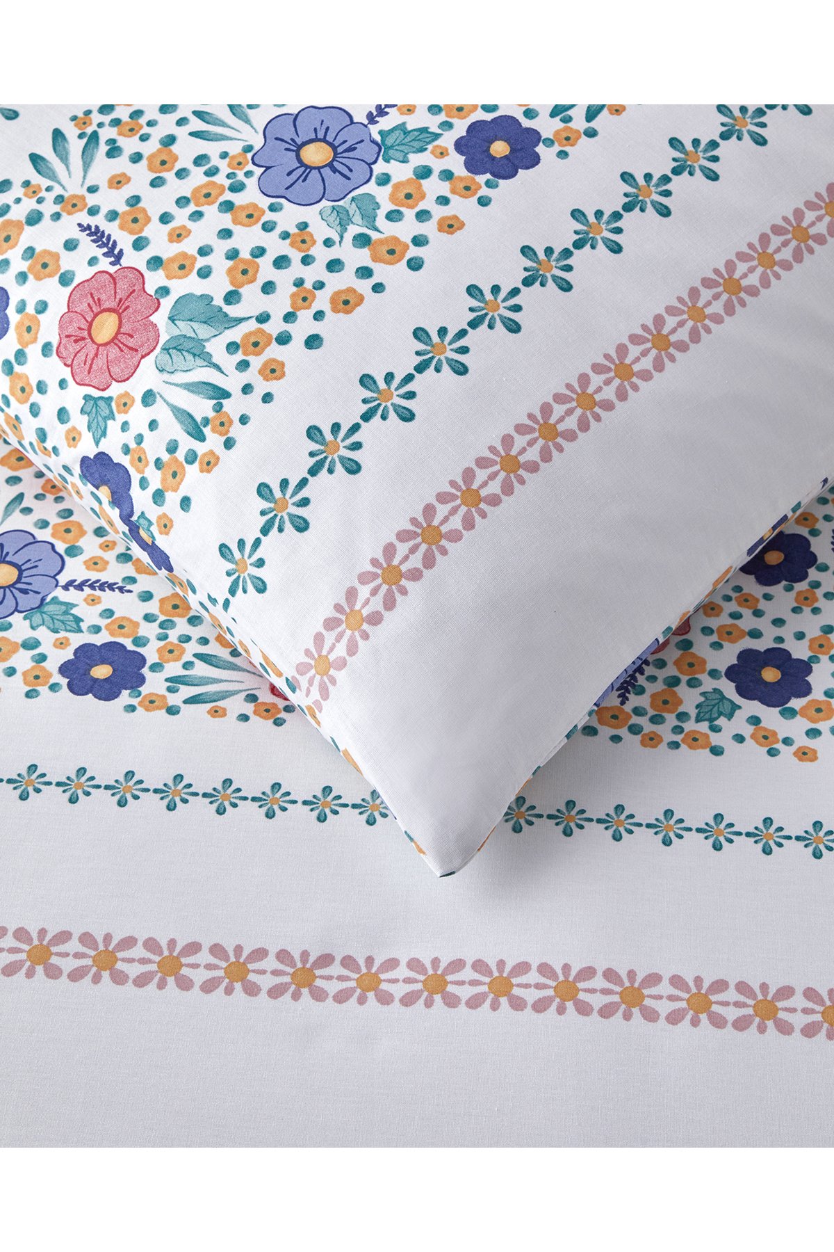 Blossom Bands Pamuklu Çift Kişilik Nevresim Seti 200x220 cm Kırmızı - Mavi