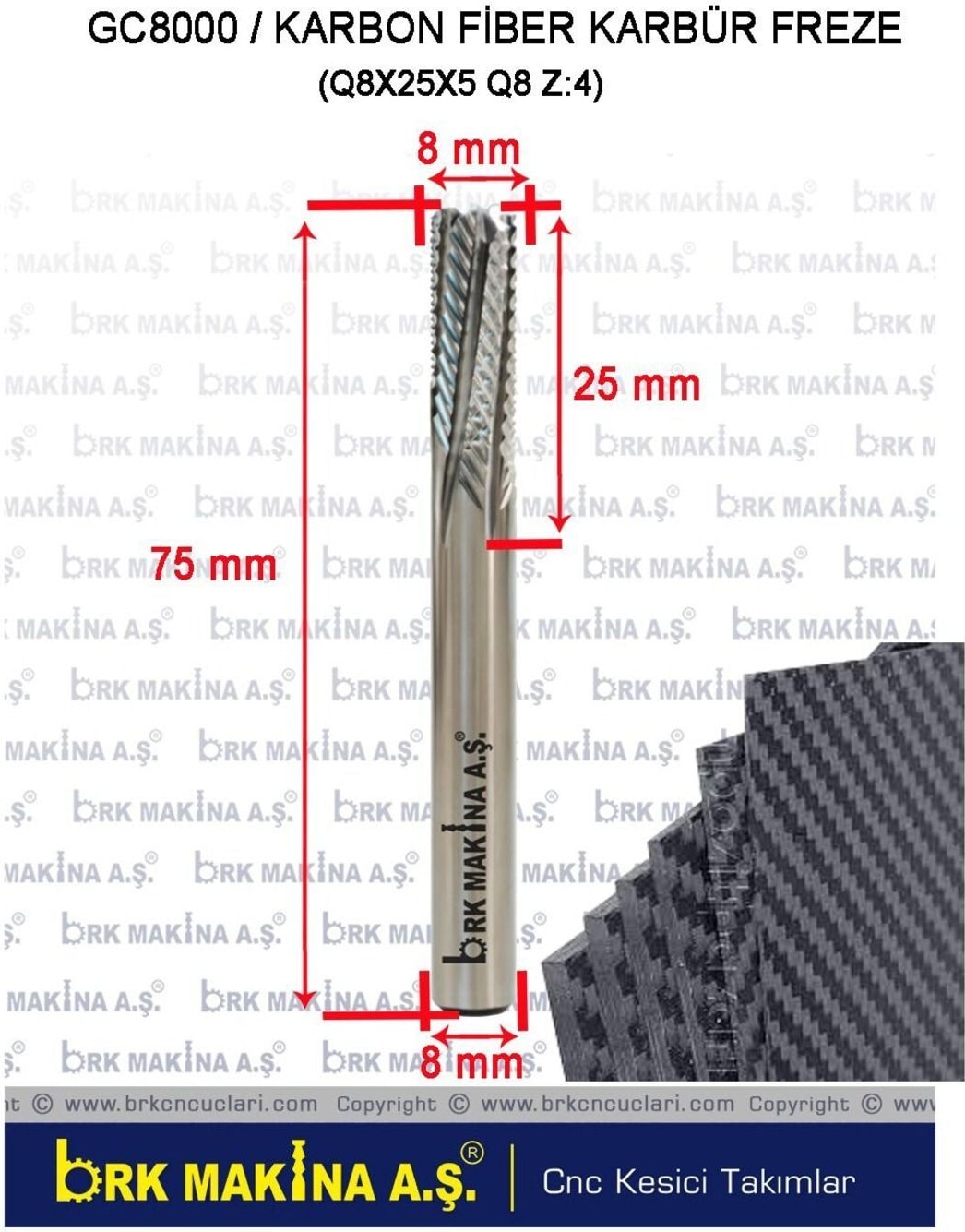 Karbon Fiber Karbür Freze Bıçağı 8 mm