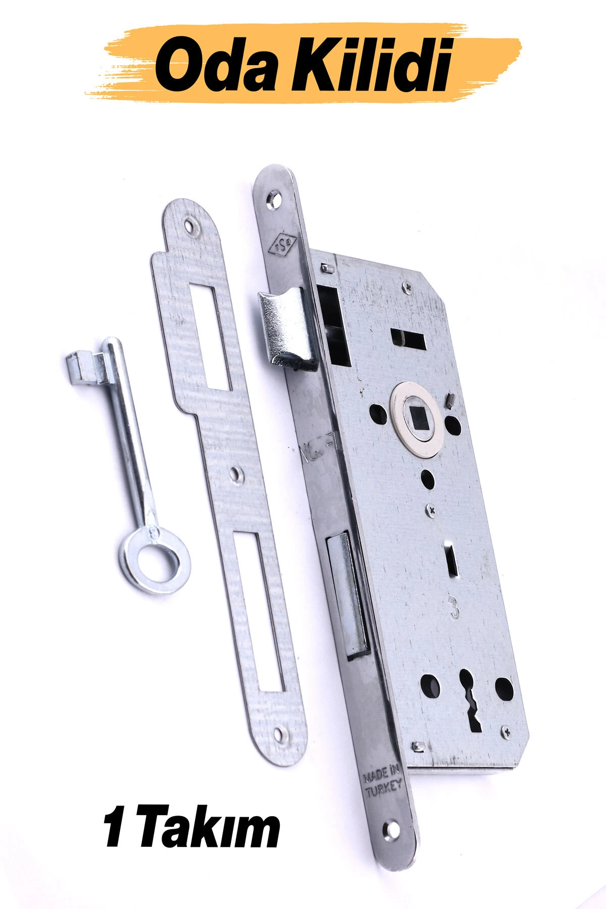 Oda Kapısı Gömme Kilit 18 x 45mm Göbek Ölçülü Metal İç Kapı Kilidi 1 Anahtarlı Dayanıklı Montaj Seti