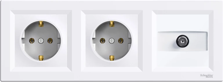 Asfora Beyaz Üçlü Set 2 Adet Priz ve Tv, Uydu Priz