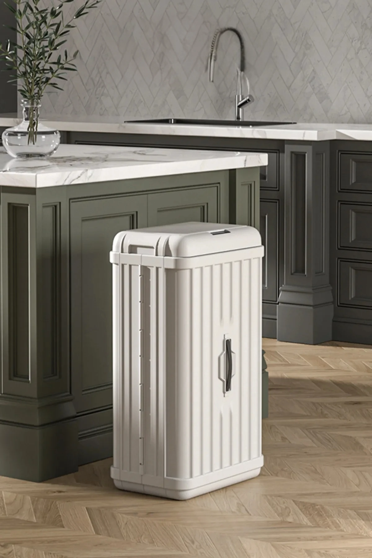 Sensörlü Dekoratif Katlanabilir Plastik Çöp Kovası, 50 lt