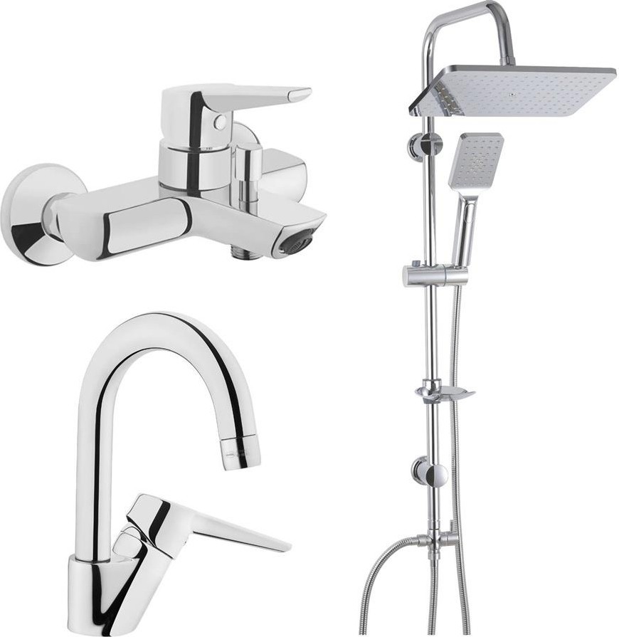 Solid S Banyo Bataryası + Kuğu Lavabo Bataryası + Duxxa Mirage Duş Sistemi