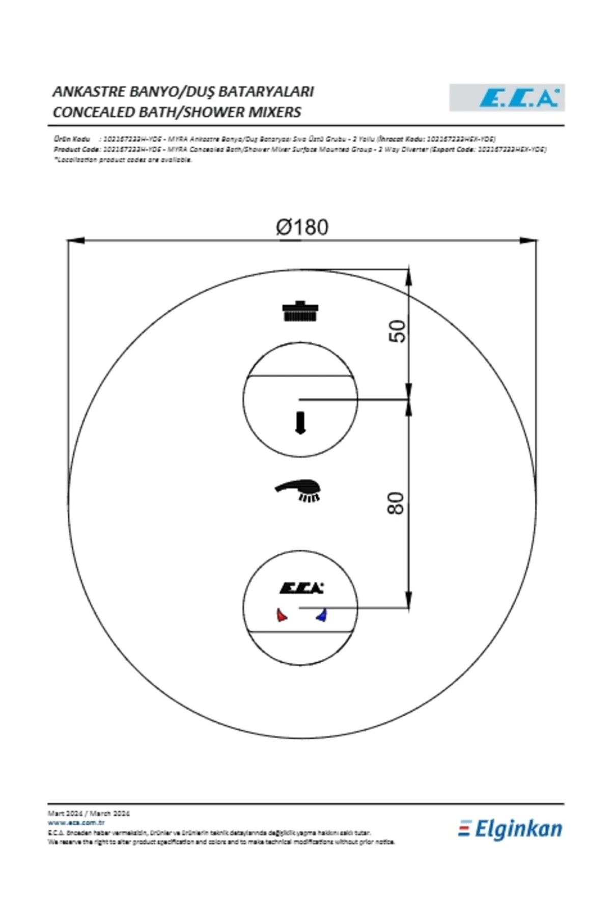 Myra Ankastre Banyo Bataryası Sıva Üstü 2 Yollu