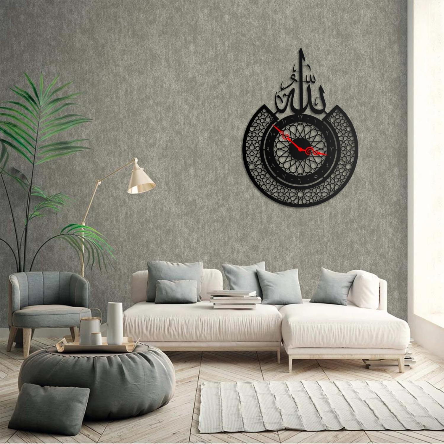 Duvar Saati Islami Dini Allah Lafzı Osmanlı Deseni Tasarımlı Ev ve Ofis Dekoratif Metal Duvar Saati
