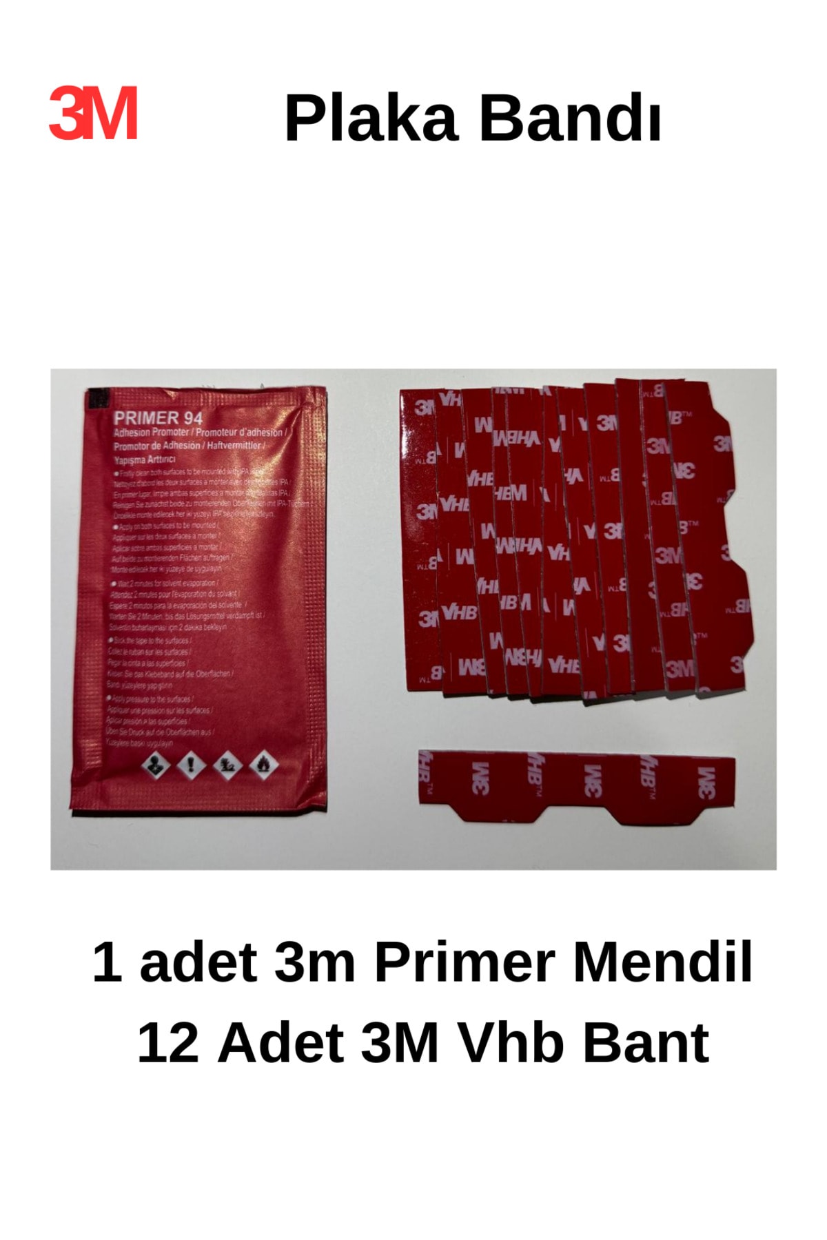 Vhb Plaka Yapıştırma Bandı - 12 adet ve 1 adet Primer Mendil İle Birlikte
