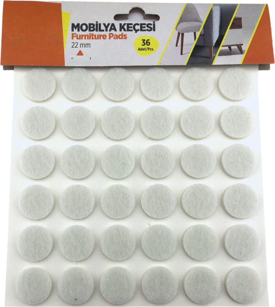 Yapışkanlı Sandalye Koltuk Mobilya Ayak Keçesi Yuvarlak 22 mm 36 Adet