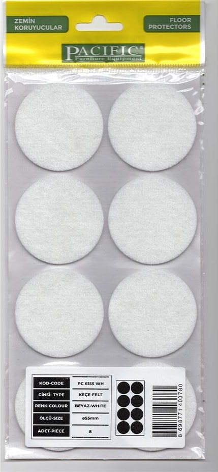 Yapışkanlı Zemin Koruyucu Keçesi 55 mm (8 Li Paket) Masa Sandalye Koltuk Sehpa Parke Zemin Koruyu