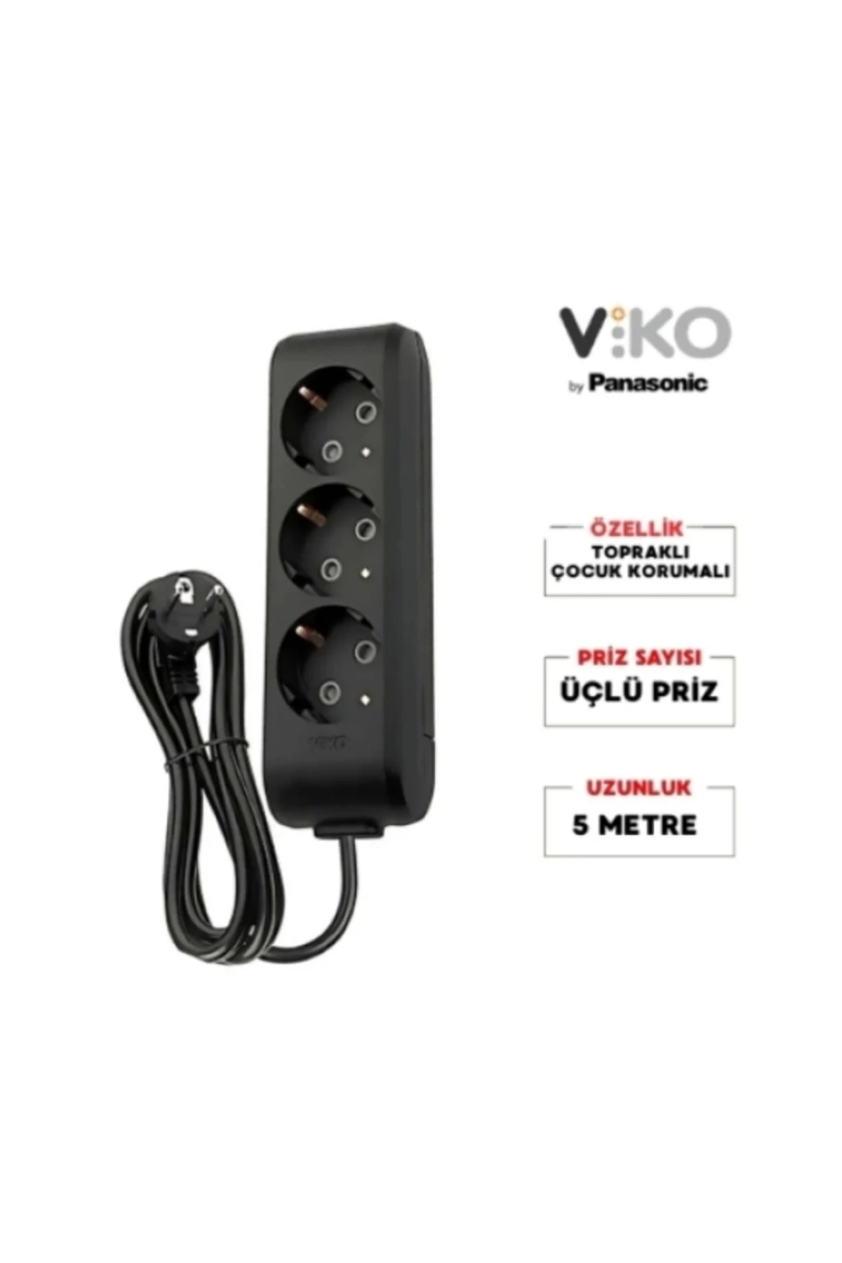 Multilet Üçlü 5mt Kablolu SİYAH Grup Priz 3lü Ara Kablo Topraklı Klemensli