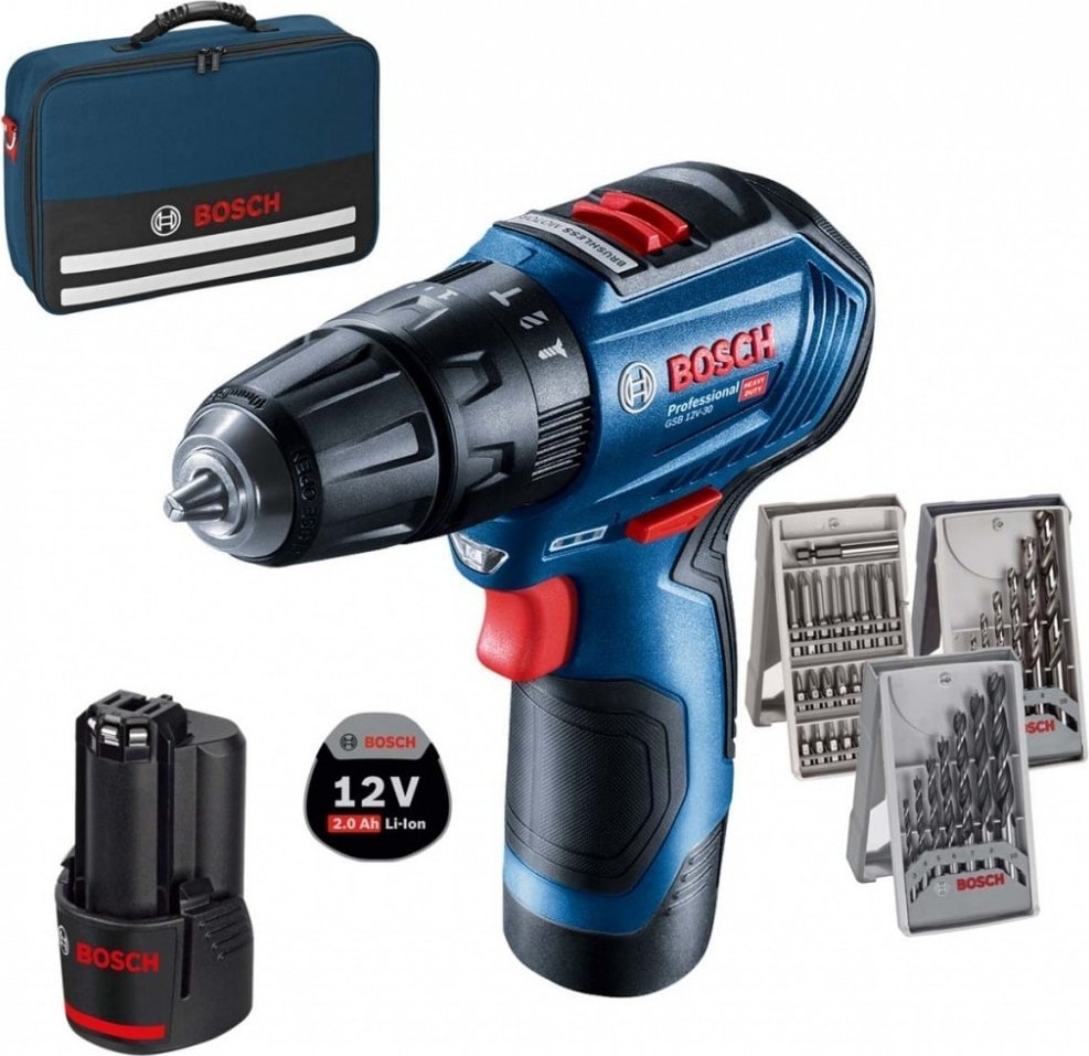 BOSCH Gsb 12V-30 Akülü Darbeli Vidalama + 39 Parça Seti