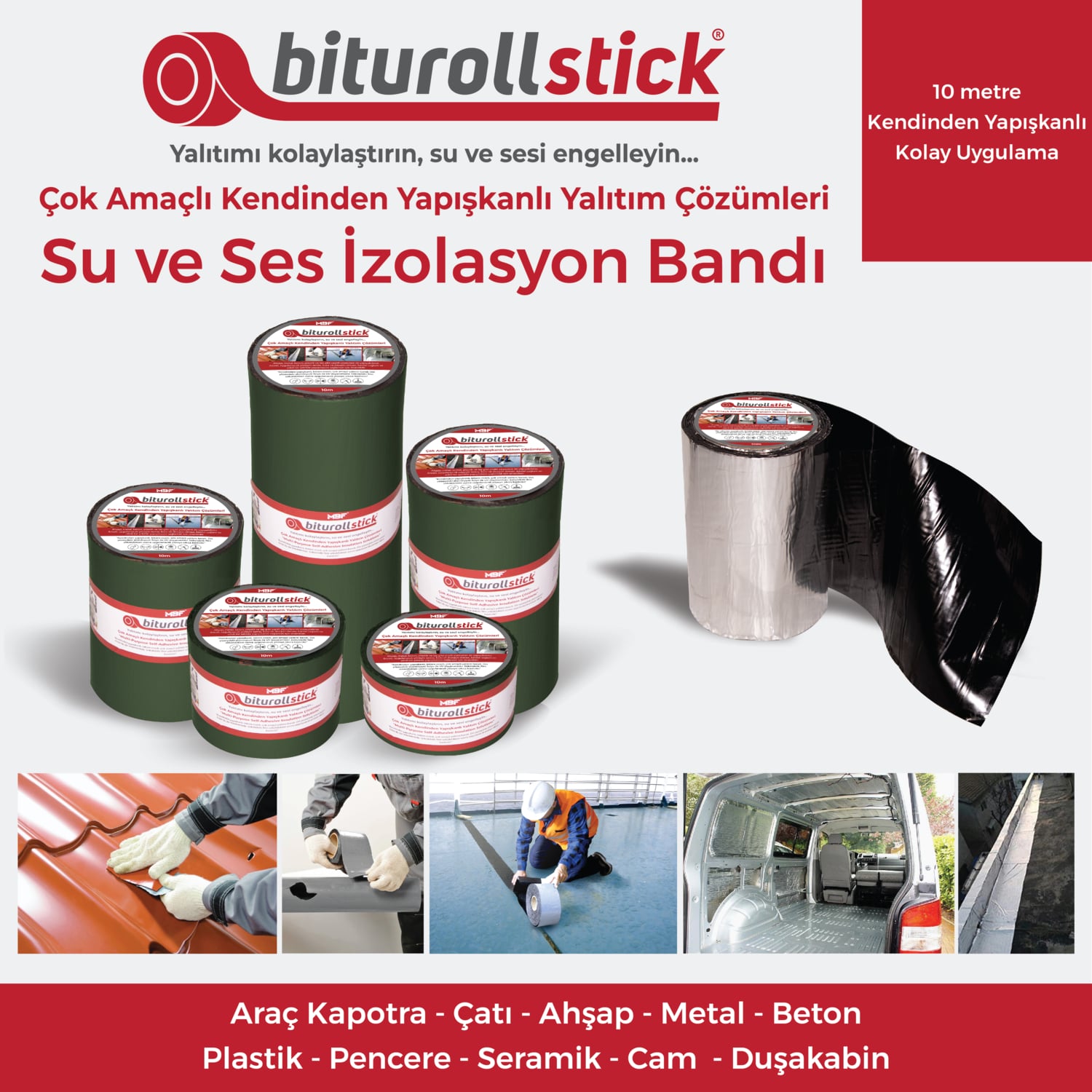 1.50 mm 10 cm Yeşil 10 mt - Yapışkanlı Su Yalıtımı ve Ses Yalıtım Bandı