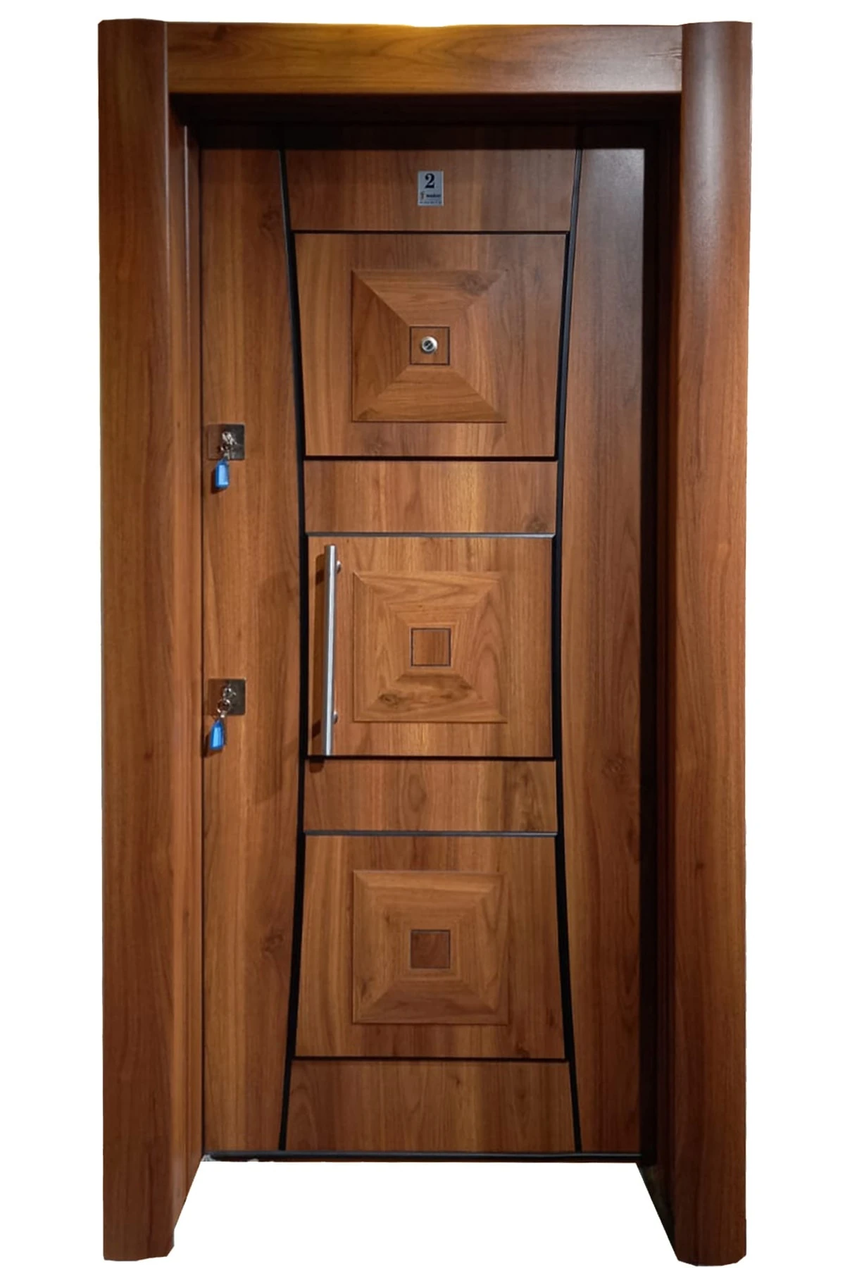 Çelik Kapi Ahşap Kaplama Tırnaklı Sistem Çelik Kapi, Kabartmalı Model Daire Kapısı Sağ