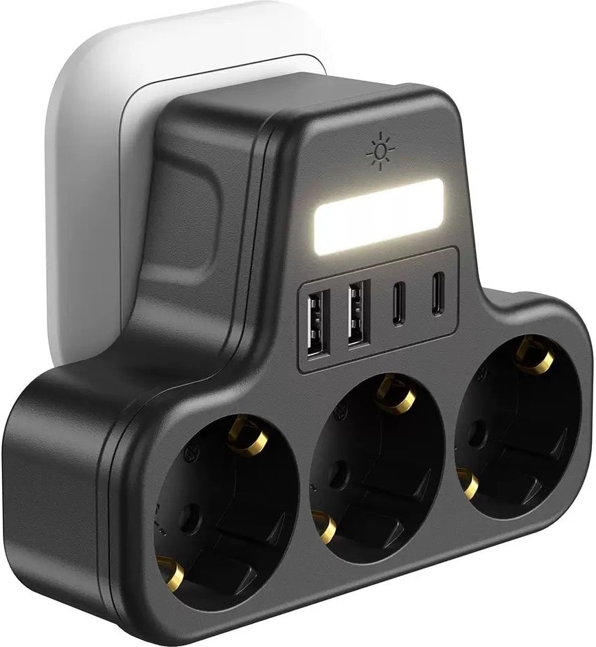 Çoklu Gece Lambalı Priz Yüksek Gerilim Korumalı 3'lü Priz 2x USB 2x Type-C Çıkışlı Grup Priz Çoğaltıcı