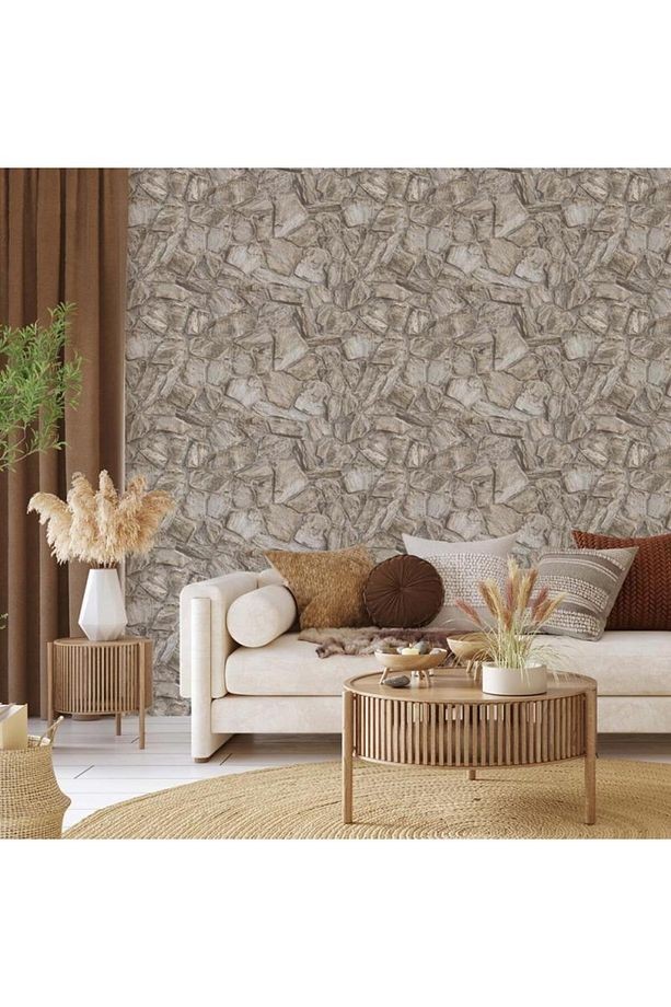 ROKA/ KAHVERENGİ KESİK TAŞ DESEN DUVAR KAĞIDI 23114-2