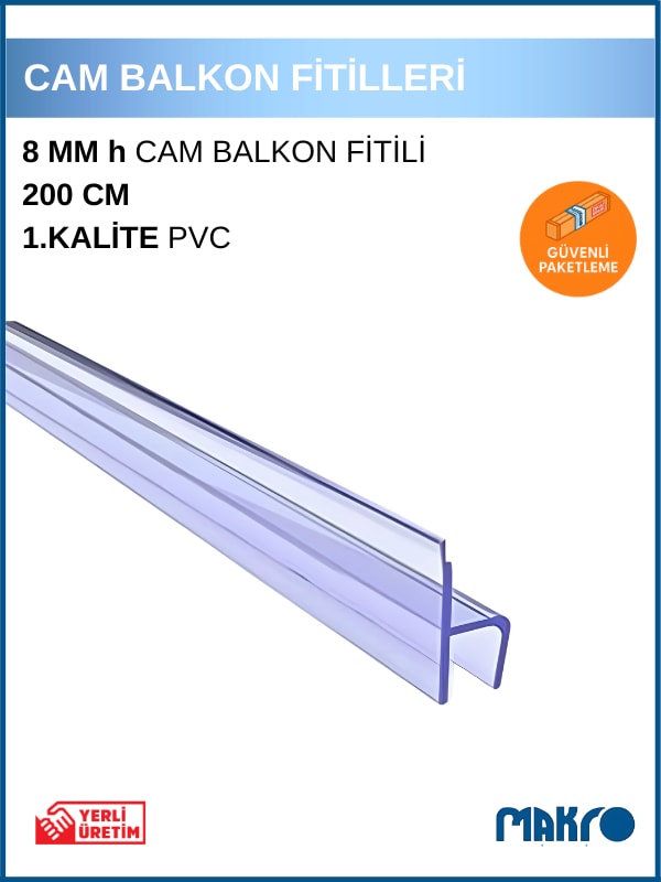 8 mm Küçük h (Y) Cam Balkon Şeffaf Fitil 200 cm