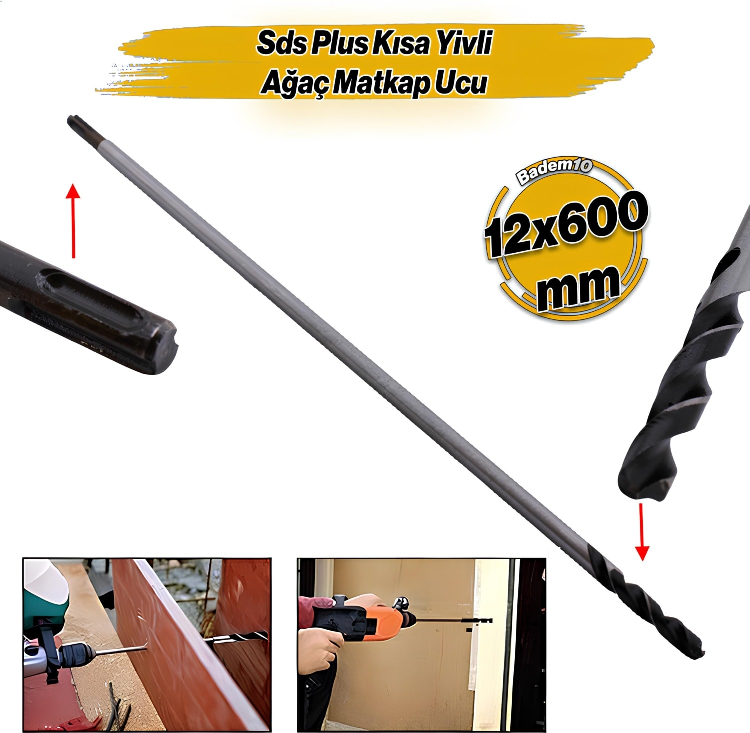 Matkap Uyumlu Sds Plus Ağaç Matkap Ucu Kısa Yivli 12 cm 60 cm 12 x 600 mm Hilti Ucu