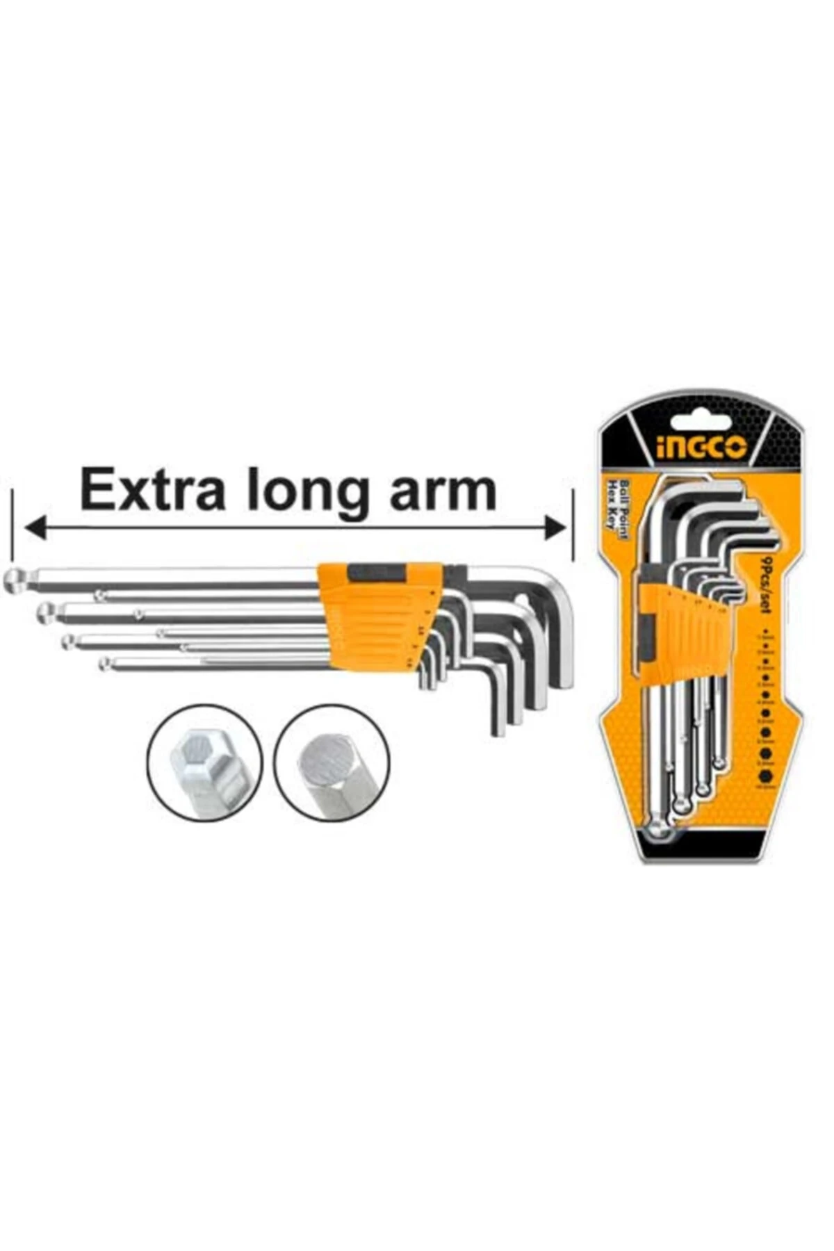 Ingco 9lu Ekstra Uzun Yuvarlak Uçlu Alyan Seti 1.5-10mm Hhk12092