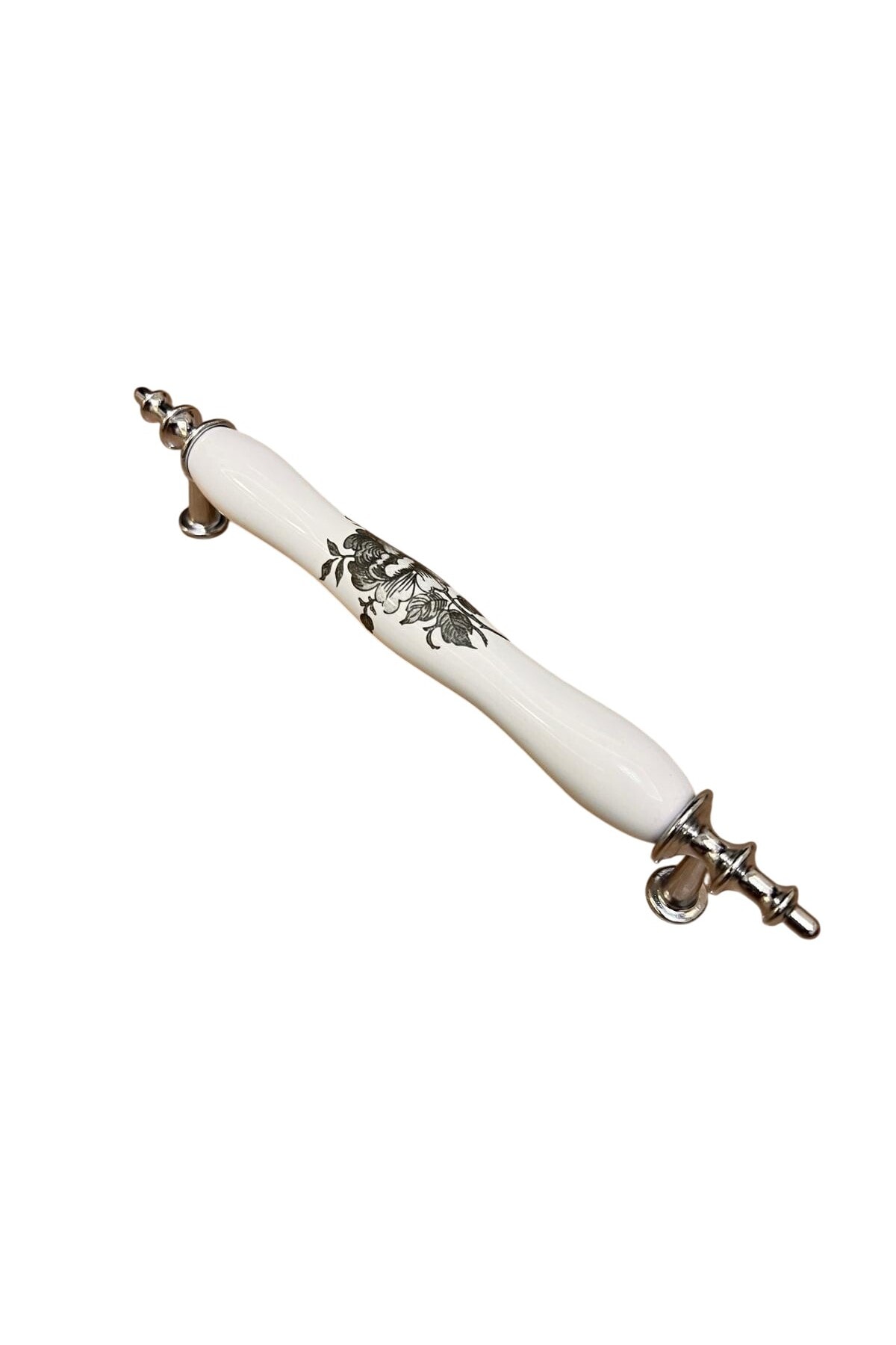 OZKUVVET Porselen Kulp 128mm(12.8cm) Siyah Gül Desenli (Ayak krom) Mobilya Çekmece Kapak Kulbu