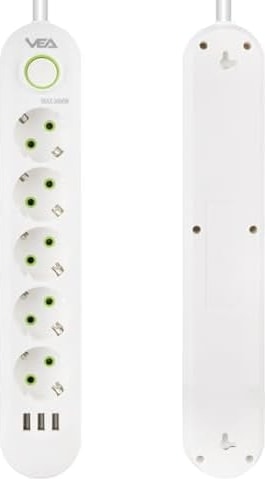 Korumalı Priz, 5'li Çoklu Priz, 3 Usb, 1.5 mt Kablo, Anahtarlı Grup Priz, USB Li Priz, Isıya Dayanıklı, 3000 Watt Gücünde