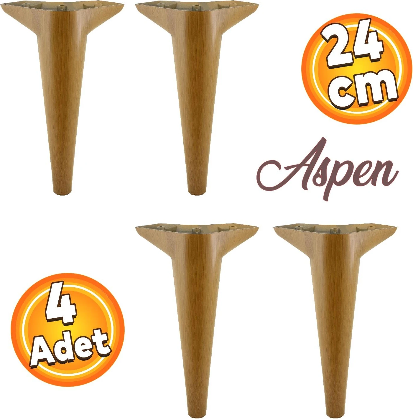 Aspen Lüks Mobilya Kanepe Koltuk Tv Ünitesi Baza Ayağı Ayakları 24 Cm Kahverengi Ayak (4 Adet)