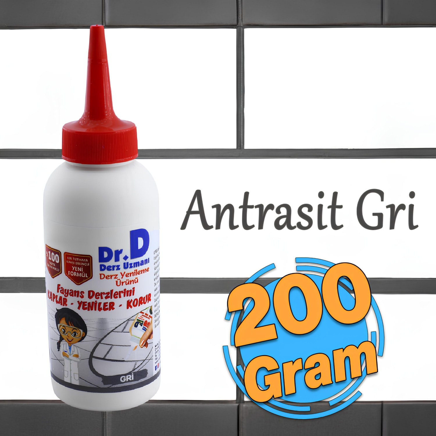 Fayans Arası (ANTRASİT GRİ RENK) Hazır Derz Dolgusu 200 gr Tamir Derz Yenileme Dolgusu