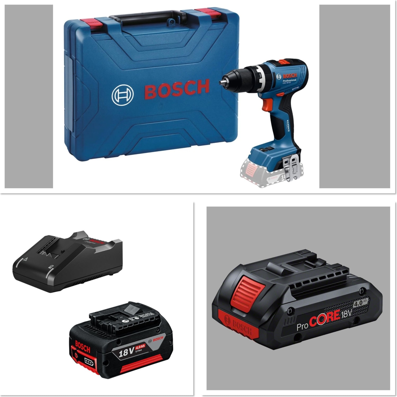 BOSCH Gsb 18V-65 Darbeli Akülü Vidalama 1AD 4.0 Ah Akü(1 Ad Procore 4.0 Ah Akü Hediyeli)