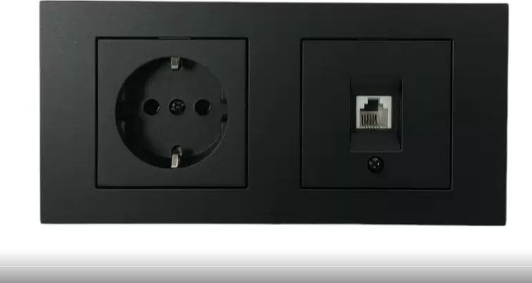 Grano Siyah Topraklı Priz + Nümeris Telefon Prizi Set