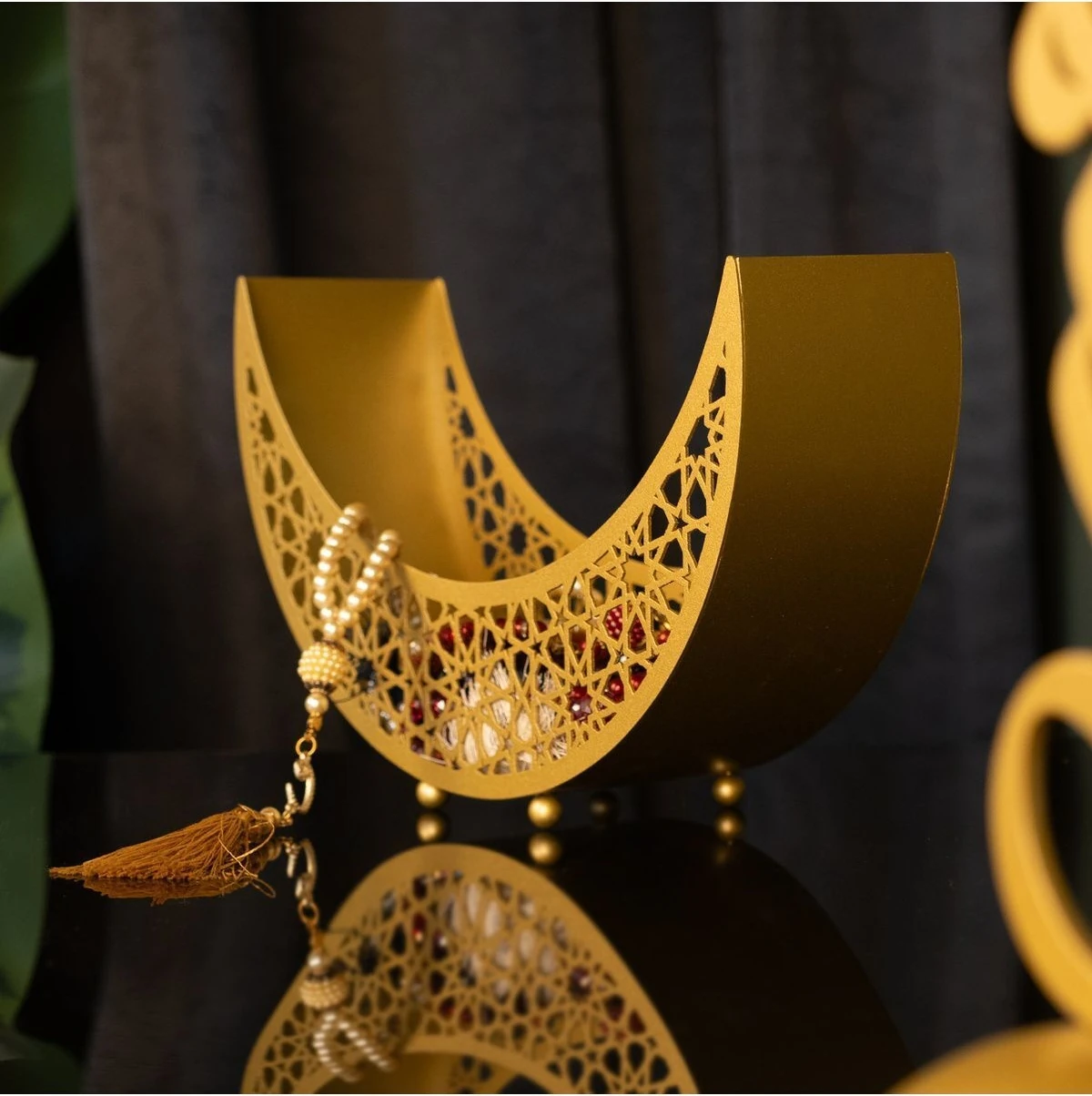 Metal Islami Motifli Hilal Masaüstü Dekor - 26 x 8 x 16 cm - Dini Dekorasyon - WAMH156