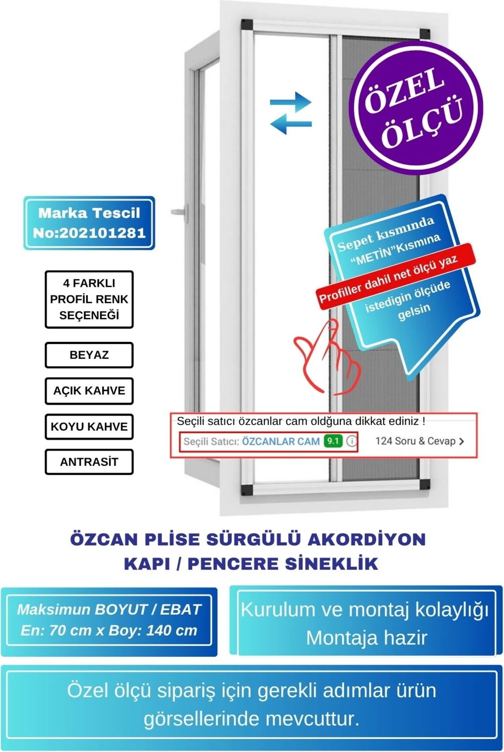 💥En70 x Boy140 cm "Beyaz" Plise Sürgülü Sineklik | Akordiyon Kayar pencere Sineklik 🚪 Demir, Ahşap, Çelik, Pimapen Pencere Uyumlu 🦟 Yaz Fırsatı! ❌ Sineklere Son 🛒 Hemen Sepete Ekle!