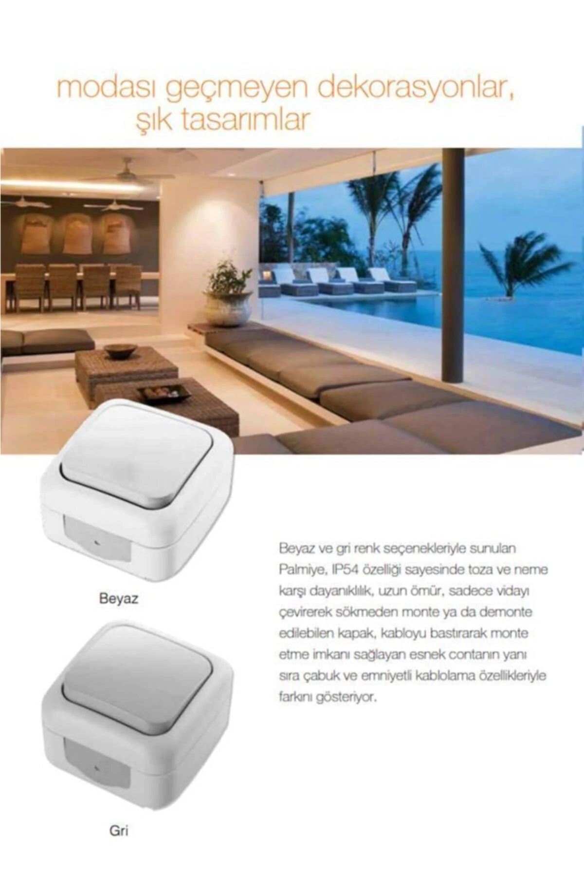 Palmiye Kombine Sıvaüstü Anahtar Topraklı Priz Suya Dayanıklı