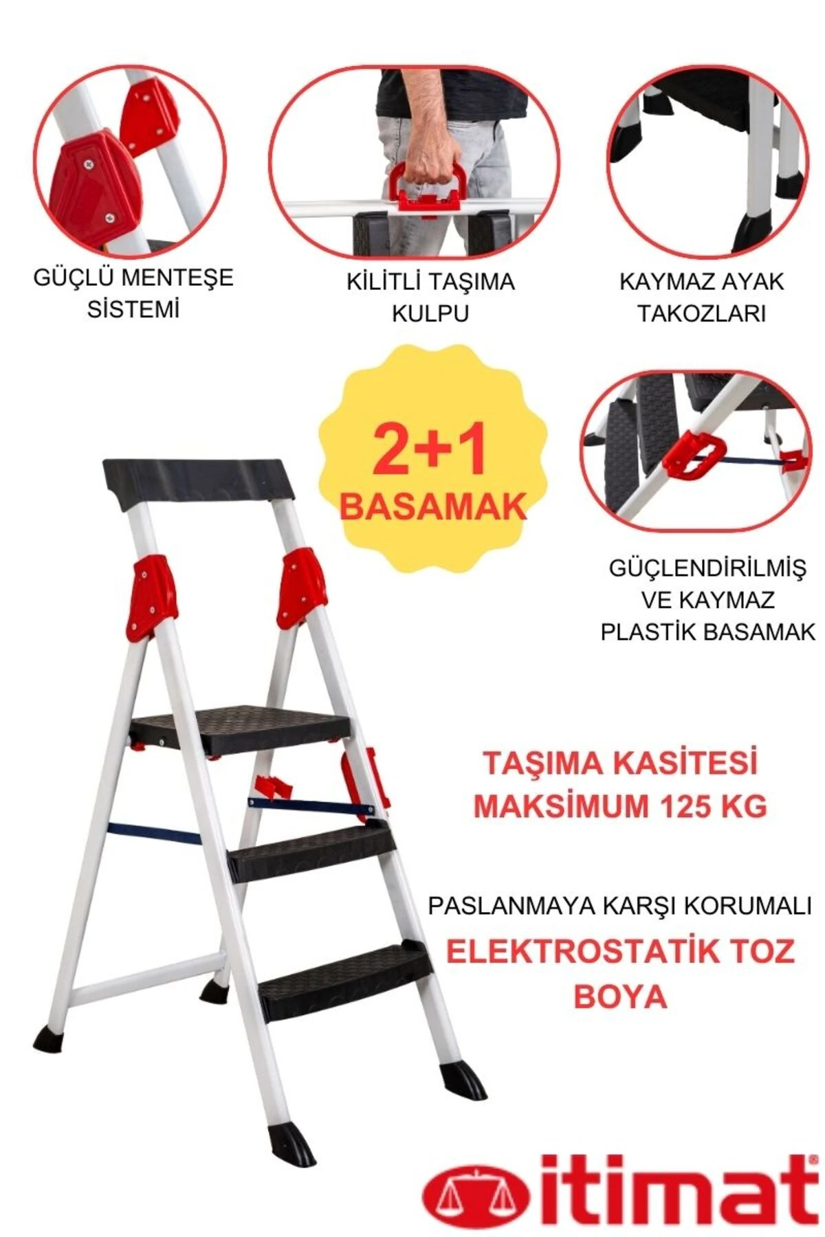 Extreme Kaliteli 2+1 Plastik Basamaklı Merdiven Hafif, Kolay Taşınabilir Ev Tipi, Mutfak ve İş