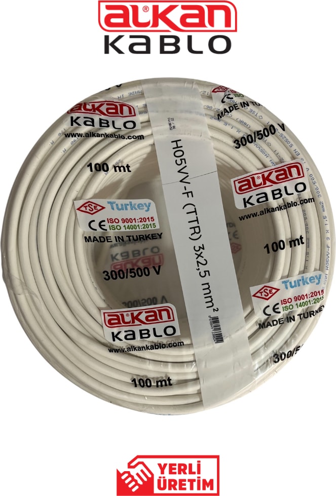 3x1,5 Mm² H05VV-F Ttr Kablo Beyaz (%100 Bakır) 5 Metre