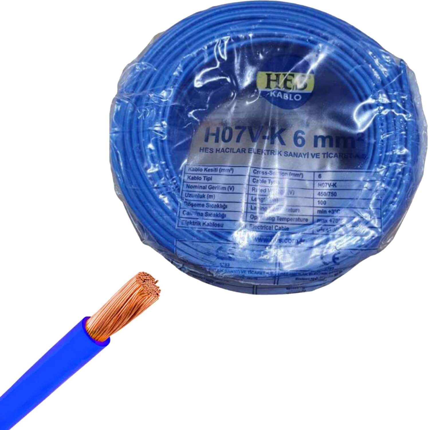 1x6 H07V-K, Nyaf Mavi Renk Pvc Kablo