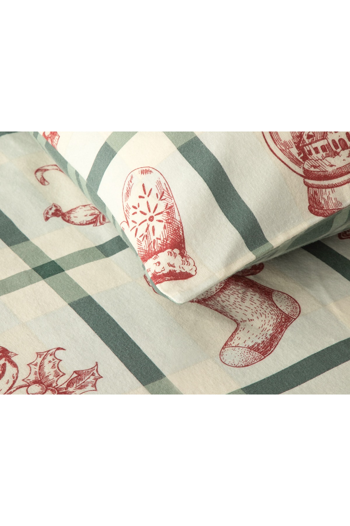 Winter Joy Flanel Tek Kişilik Nevresim Takımı Yeşil