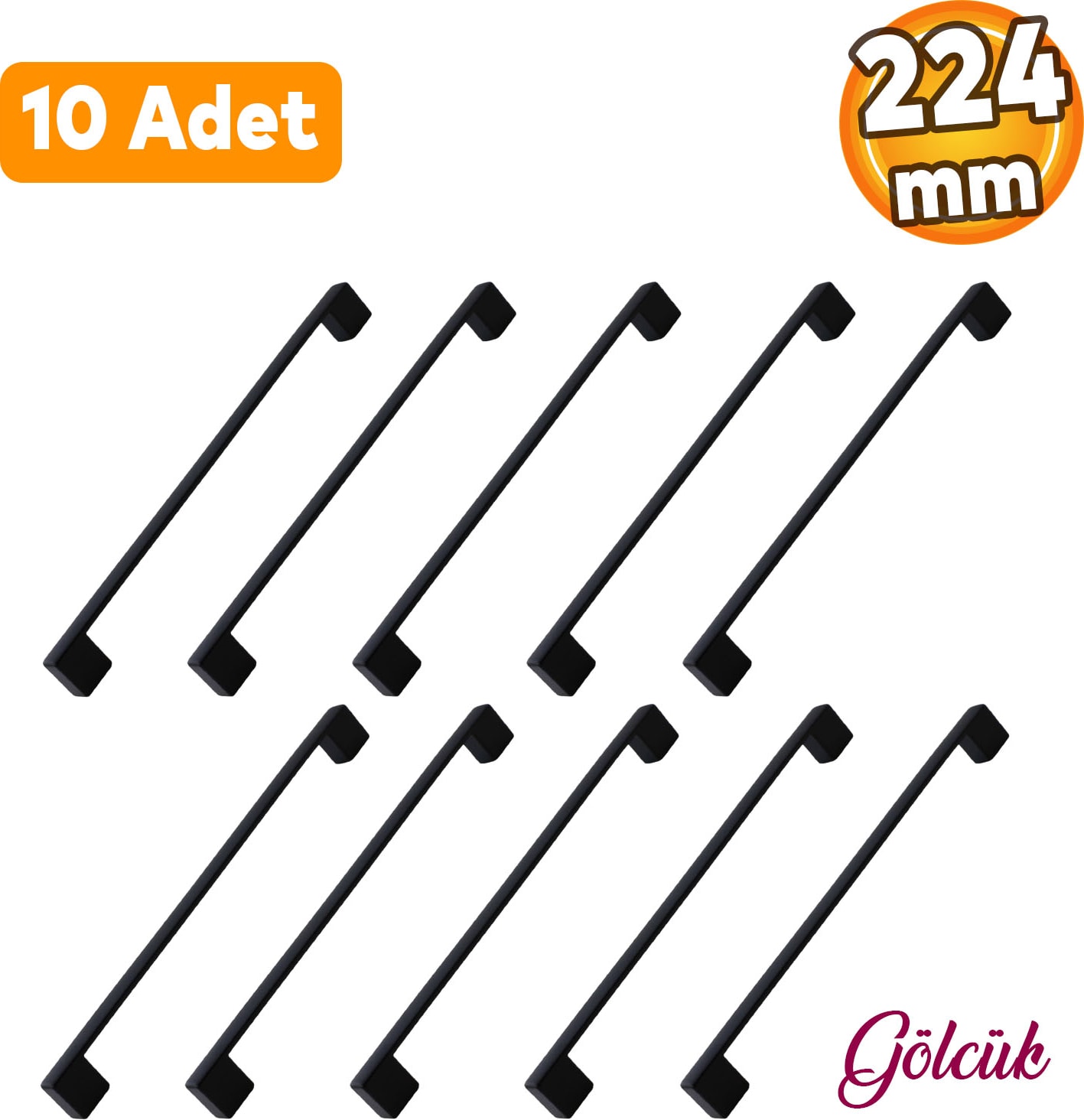 10 Adet Gölcük (224 mm -22.4 cm) Siyah Metal Mobilya Mutfak Çekmece Dolabı Dolap Kulbu Kulpu Kulpları