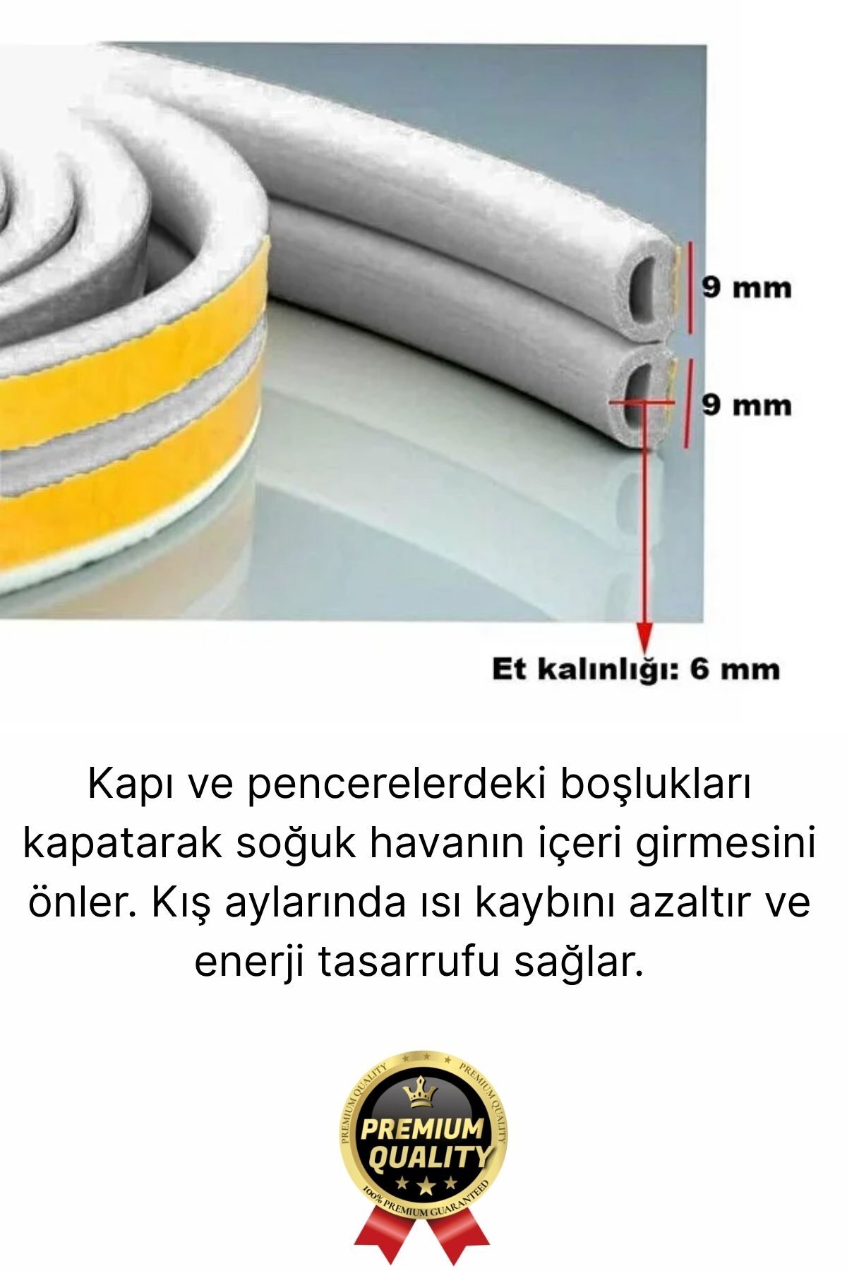 Güçlü Kendinden Yapışkanlı Kapı Pencere Soğuk Hava Geçirmez Yalıtım İzolasyon Beyaz Fitil 2 Metre