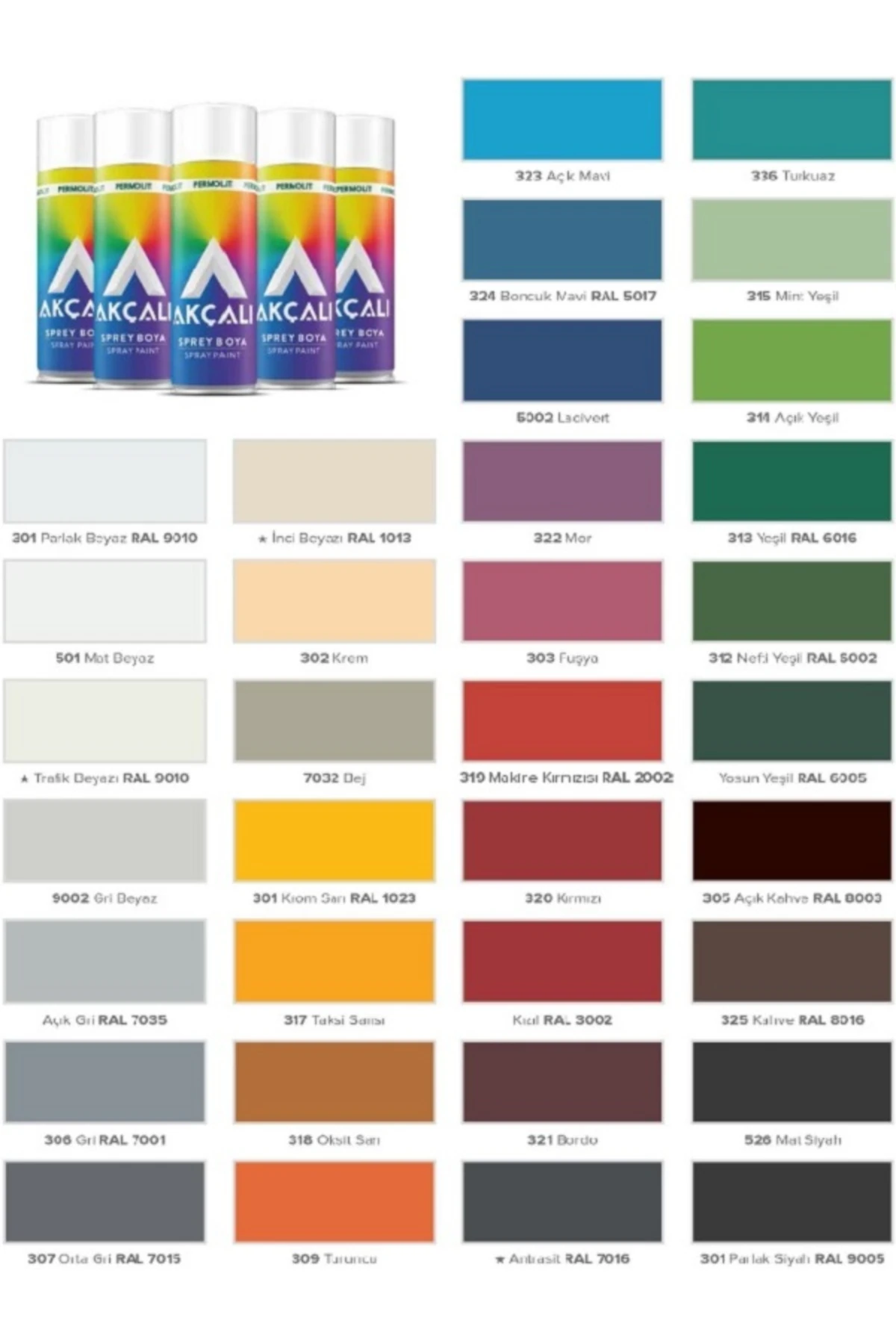 SPREY BOYA AKÇALI DÜZ RENKLER 400  ml   MAT SİYAH