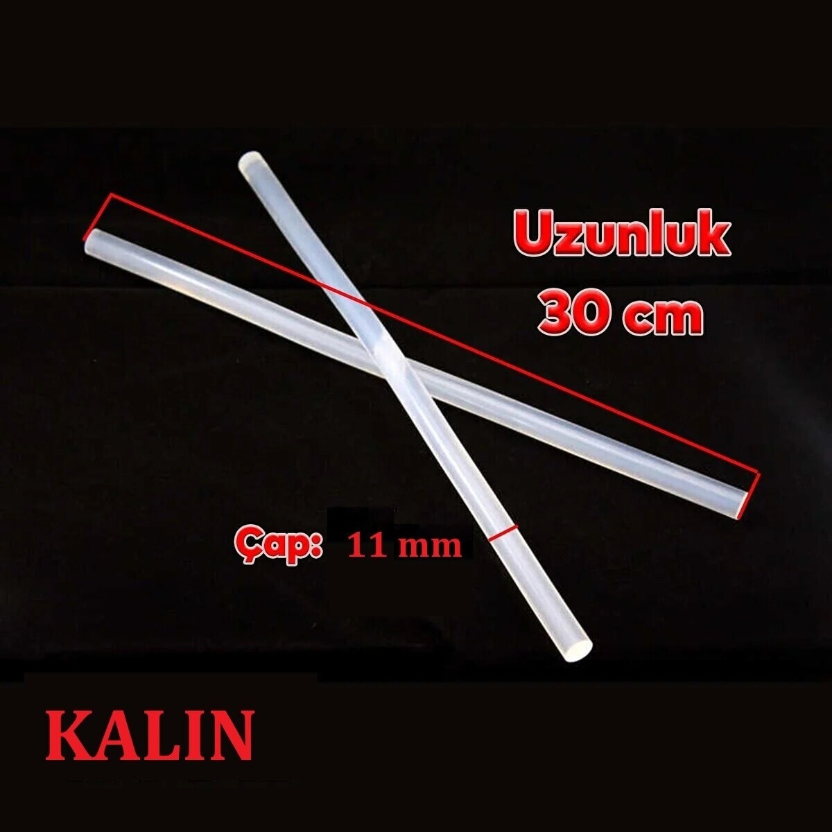 Kalın Şeffaf Sıcak Mum Silikon 11MM 30CM 15 Adet