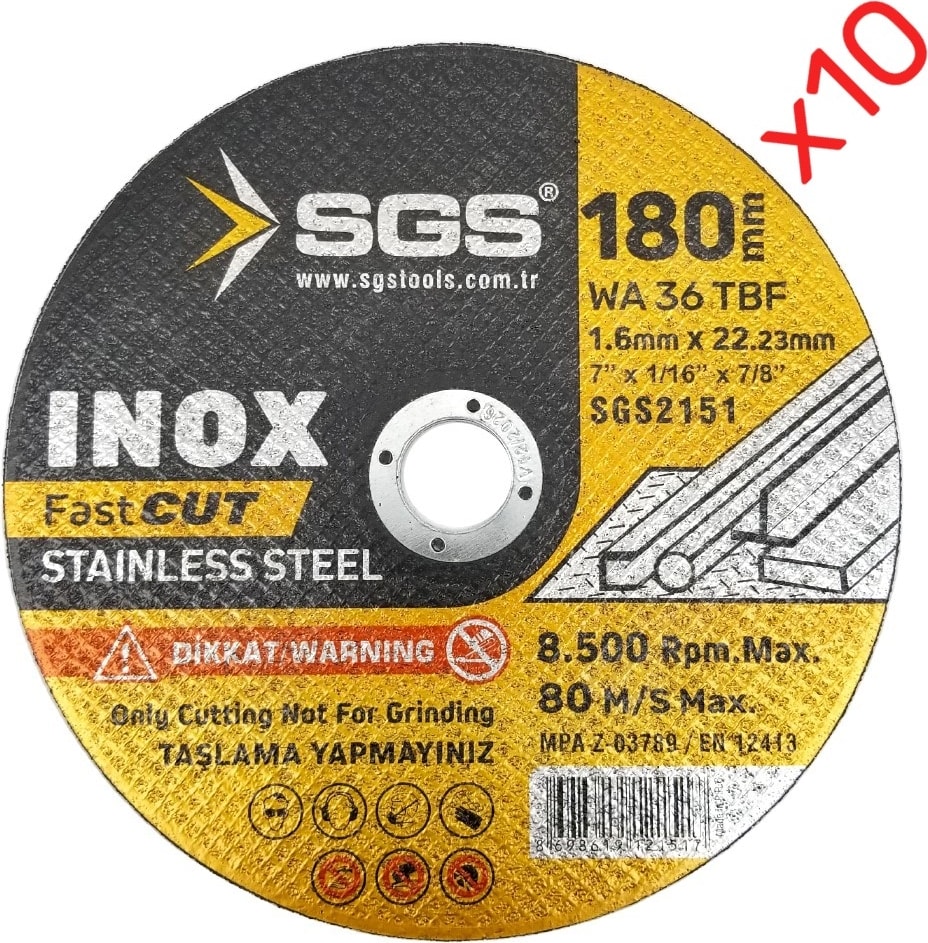 SGS Inox Metal Kesici Taş 180×1.6 10 Adet