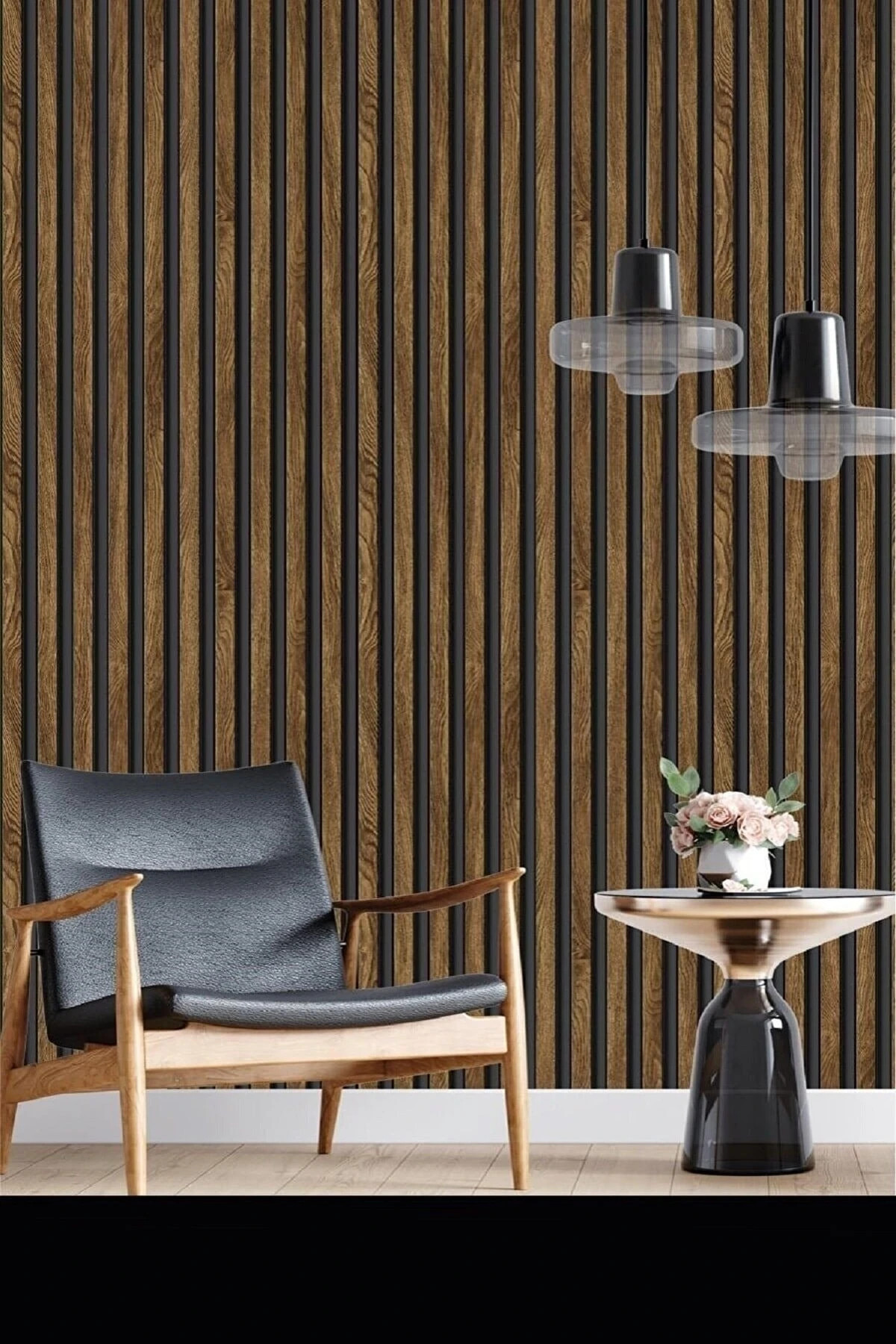 7610 Lambiri Panel Ahşap Duvar Çıtası Desenli Duvar Kağıdı ( 5,3 M2 )