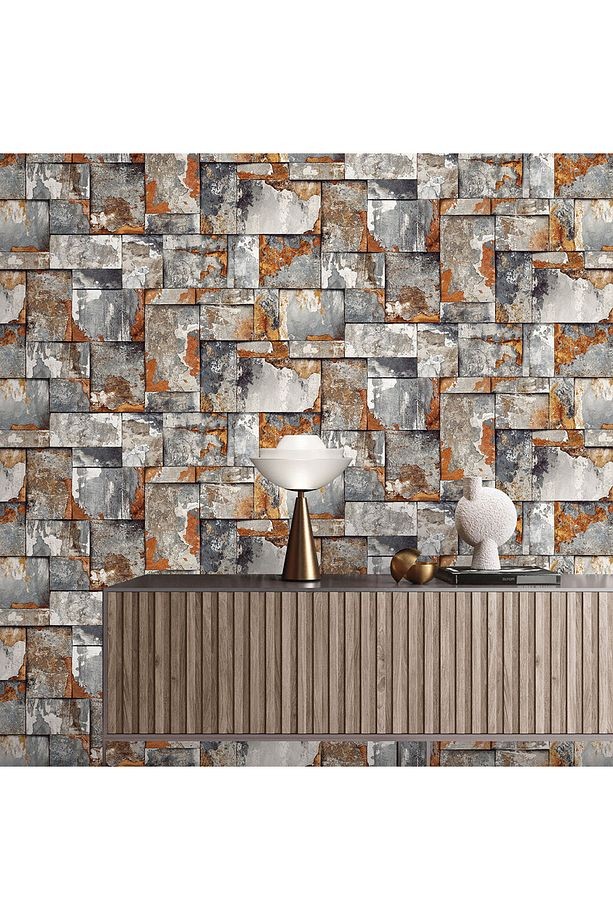 ROKA 23106 Geometrik Doğal Taş Desenli Duvar Kağıdı 16,5m2