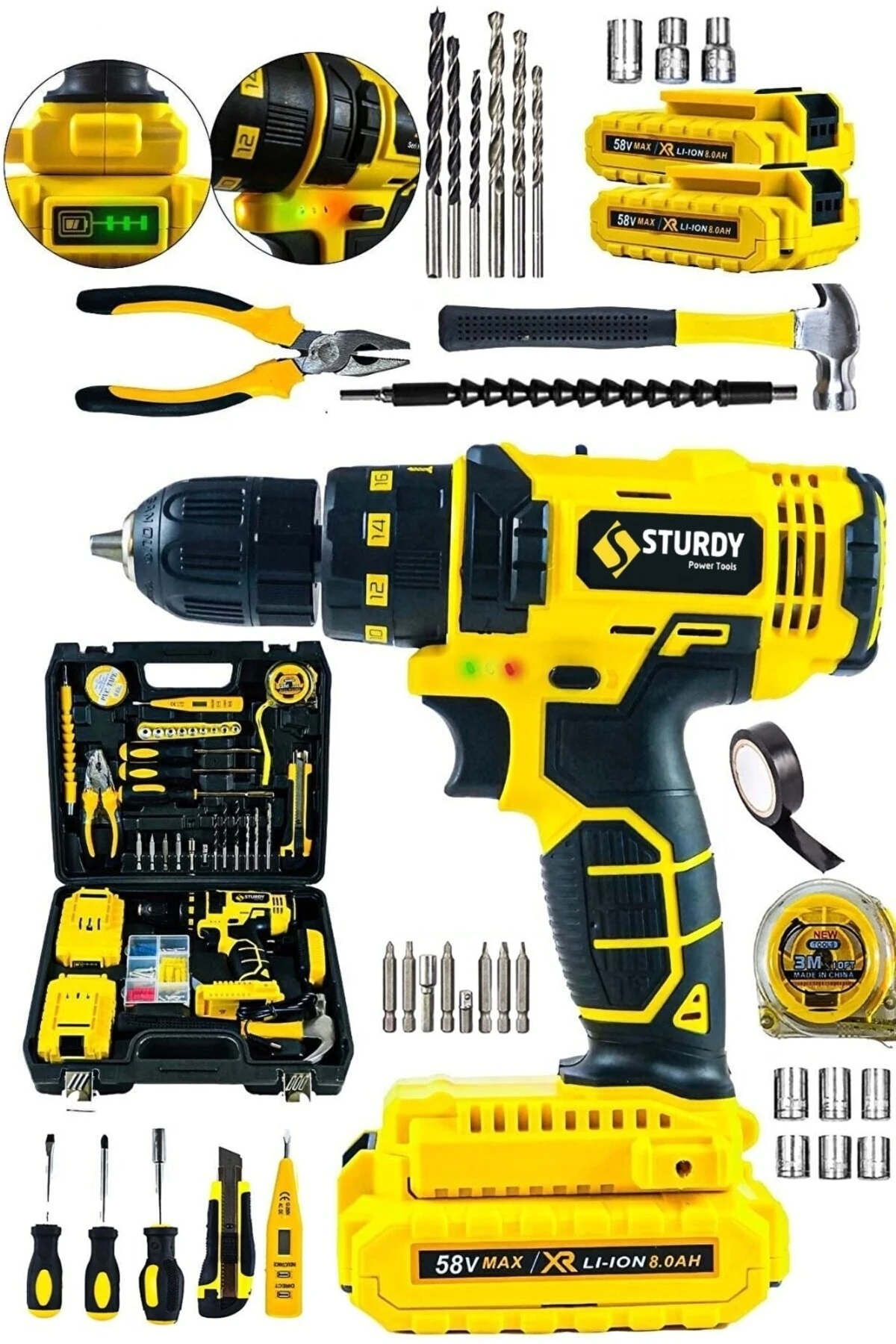 Metal Mandren 99 Parça Setli Darbeli 256 1300 Mah Lion Çift Akülü Metal Şanzuman Turbo Şarjlı Matkap