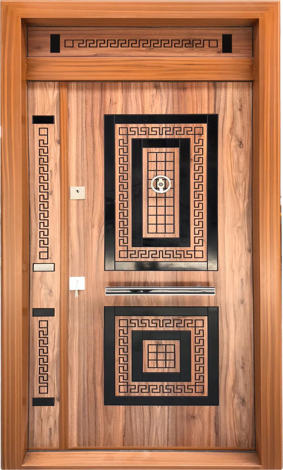 Ahşap Kaplamalı Desenli Lüx Apartman Kapısı, Villa Kapısı, Bina Kapısı, Dış Mekan Çelik Kapı