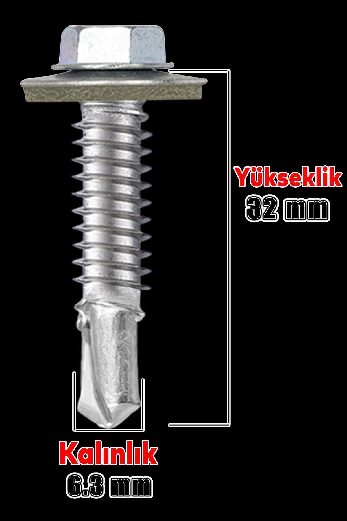 OZKUVVET Trapez Çatı Vidası 6.3x32 mm Paket 100 ADET Matkap Uçlu Sac Akıllı Vida Çatı Panel Metal Ağaç Vidası