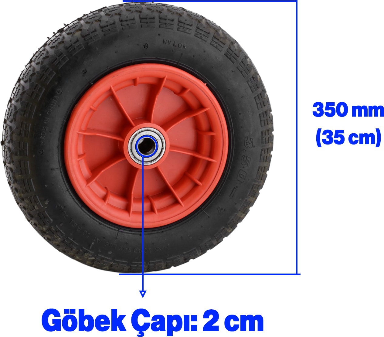 Plastik Jantlı Yük Taşıma Tekeri El Arabası Bilyeli Rulmanlı Havalı Şambrelli 350X70 mm Tekerlek