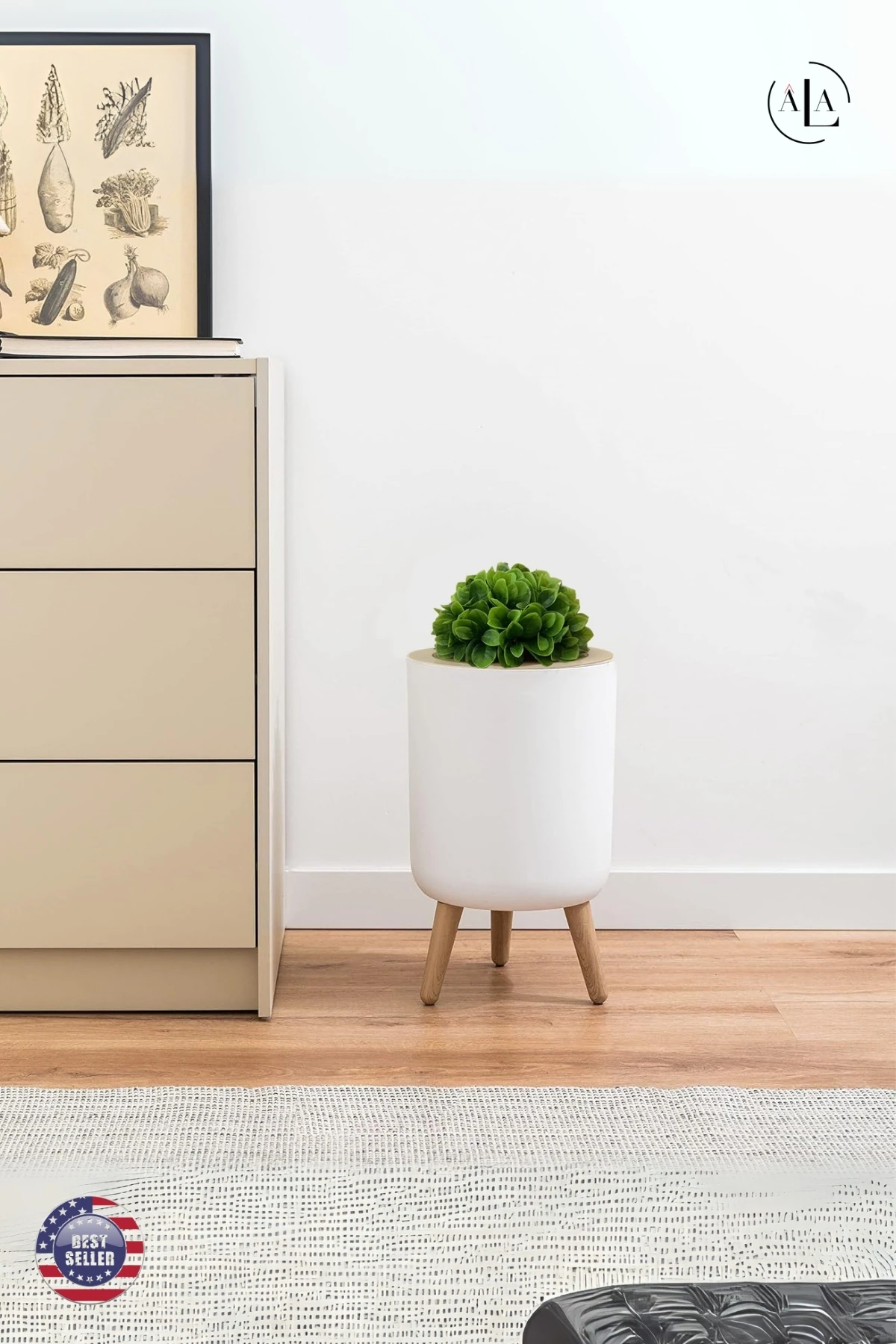 Özel Tasarım Yapay Bitkili Çöp Kovası Çöp Kutusu Banyo Tuvalet Wc Çöp Kovası Kapaklı