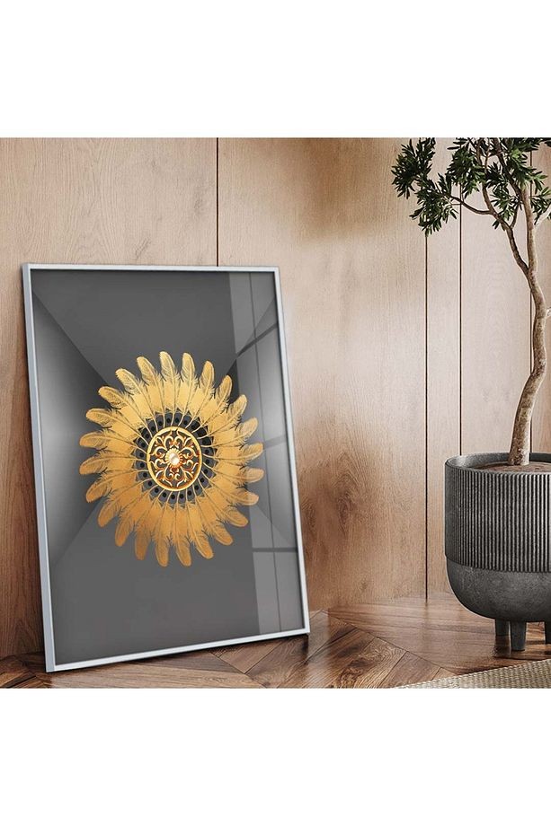 Gümüş Metal Çerçeveli Kolaj Çizim Modern Tema Kırılmaz Cam Tablo