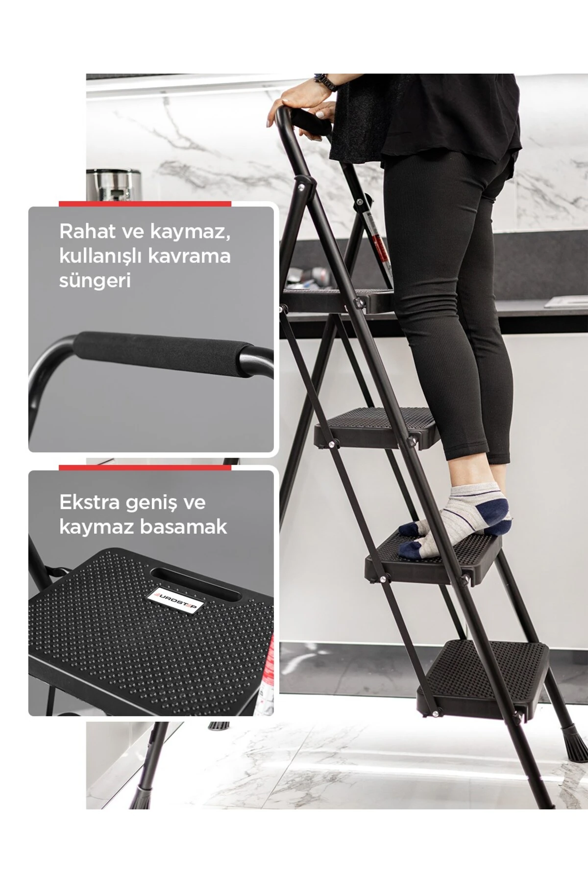 5 Basamak Siyah Merdiven Geniş Basamaklı EUROTOWER, ET5