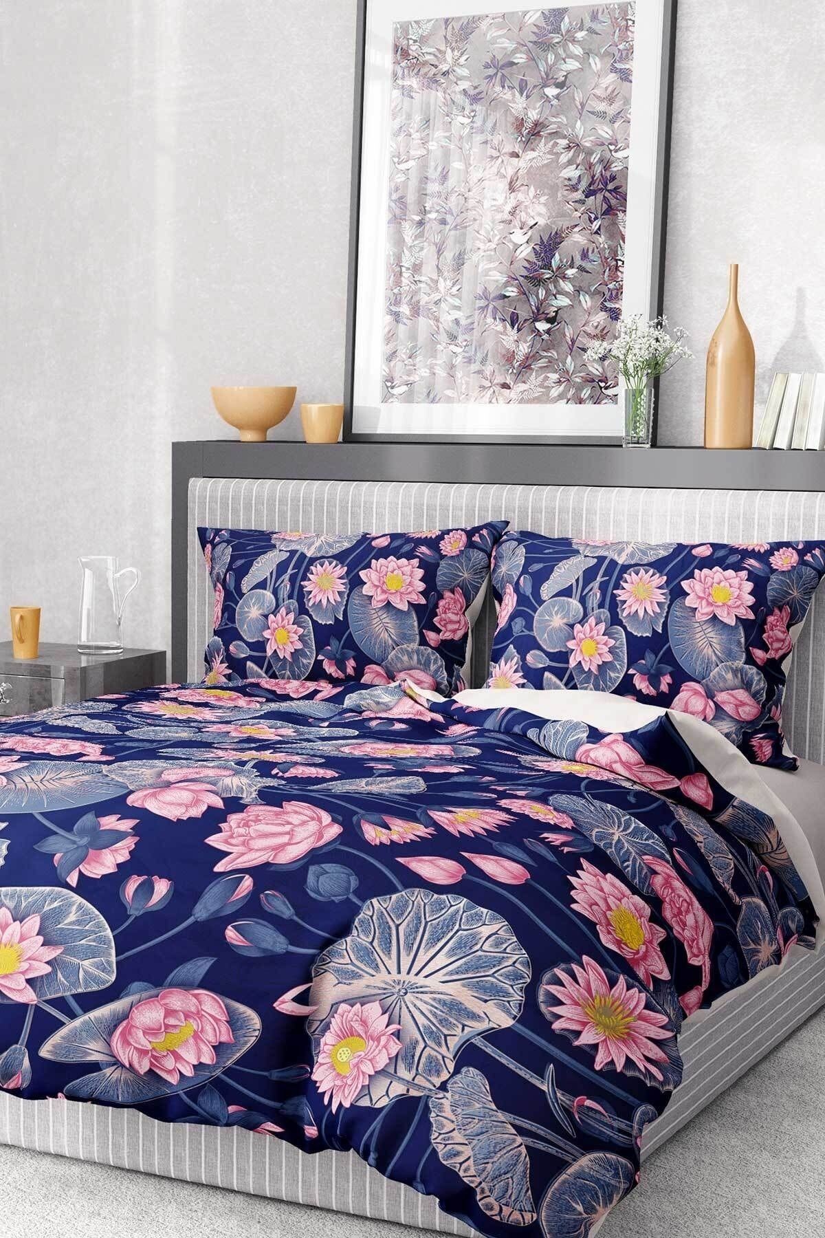 Nevresim Takımı %100 Pamuk Saten Lastikli Çarşaf Deluxe Koleksiyon Çift Kişilik 3d Purple