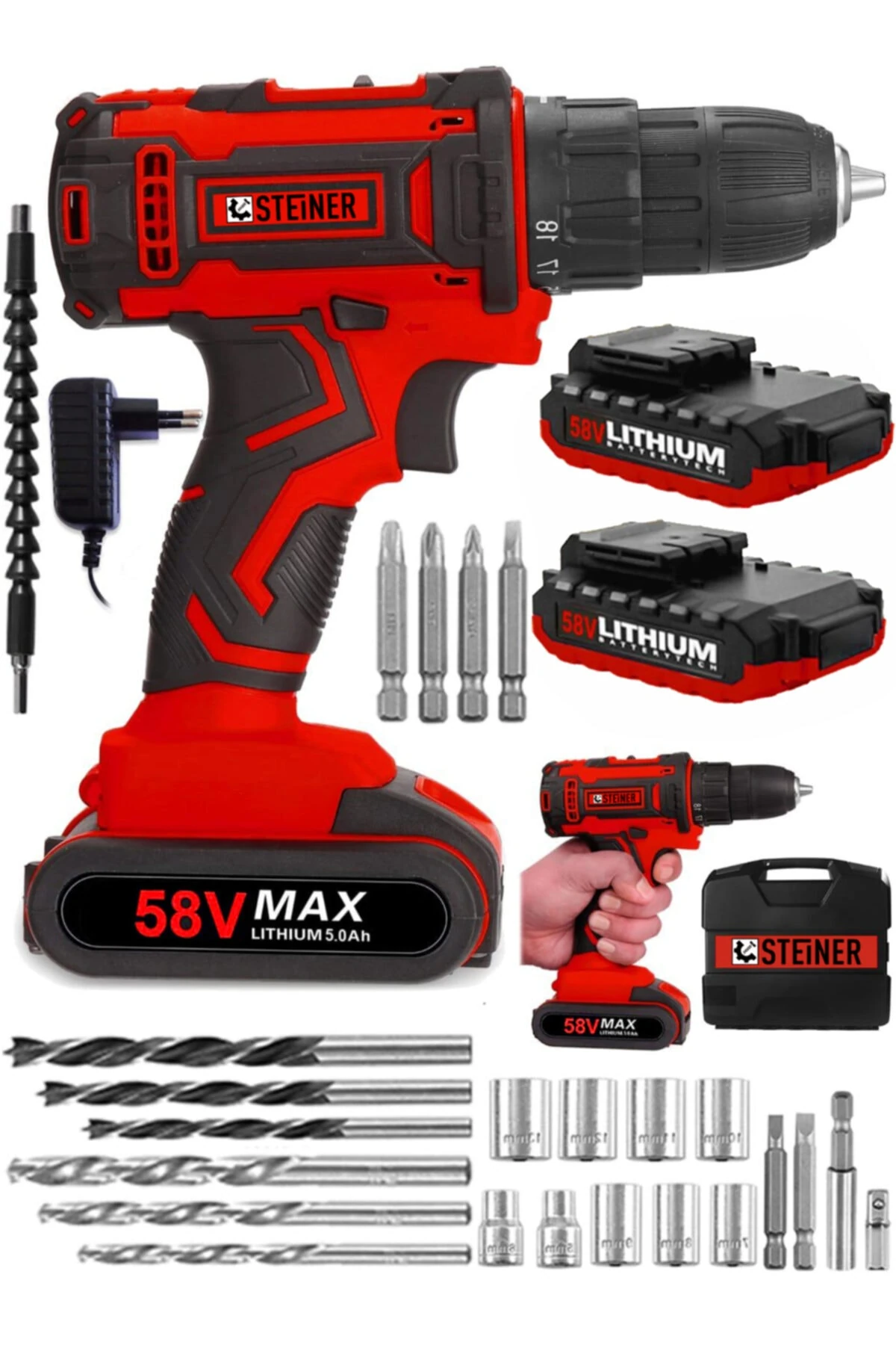 Germany Technology Cooper 58 V 5 Ah Darbeli Metal Şanzıman Şarjlı Çift Akülü Vidalama Matkap