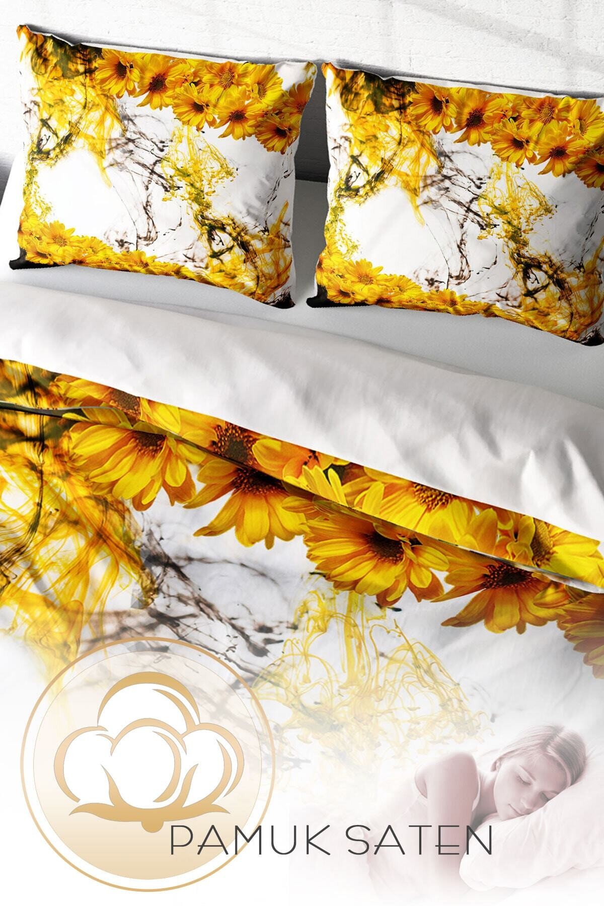 Kıng Sıze Yellow Daisy 3d Çift Kişilik Nevresim Takımı 220x240cm